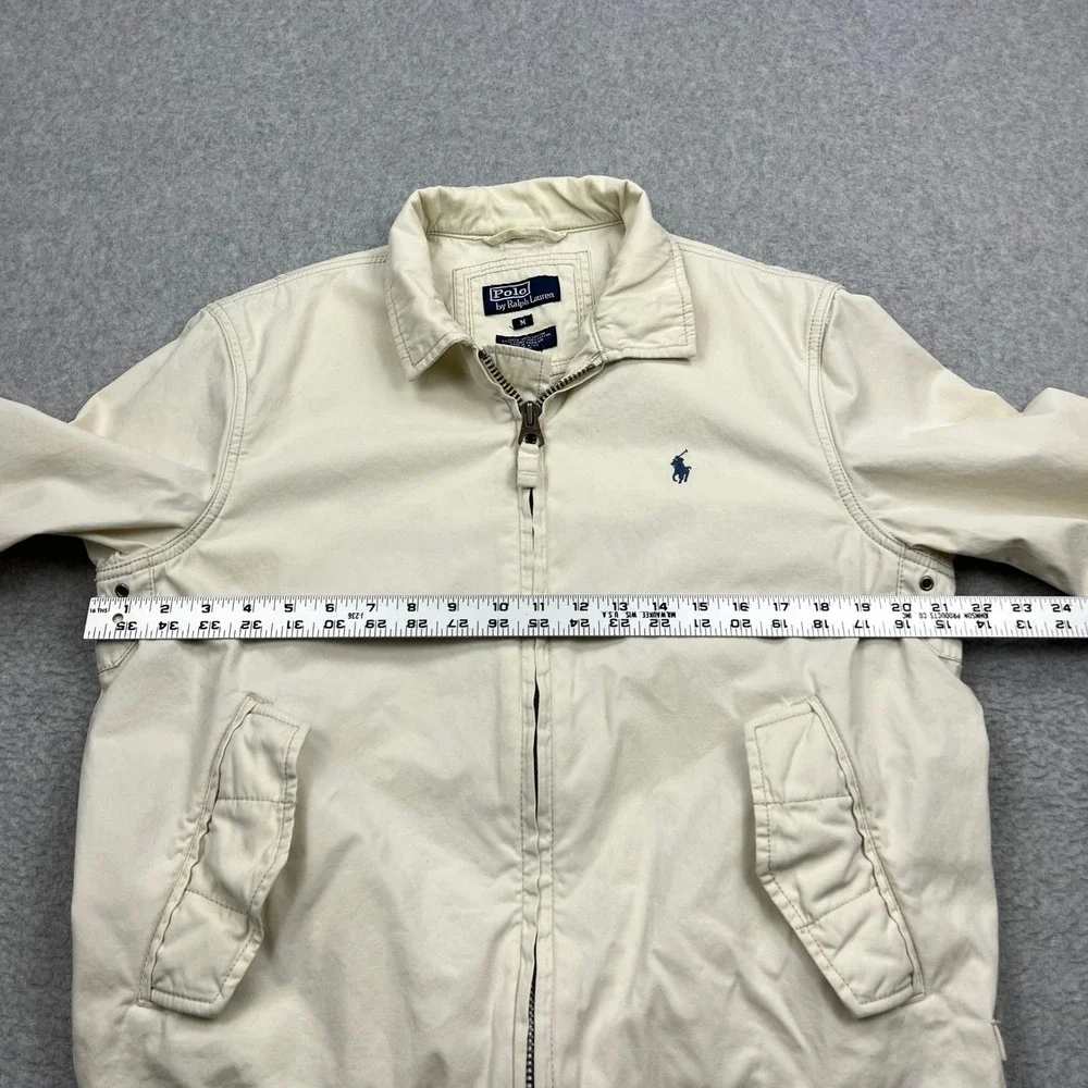 Polo Ralph Lauren Harrington Jacket Mens Medium Cream Full Zip Lightweight Biker
